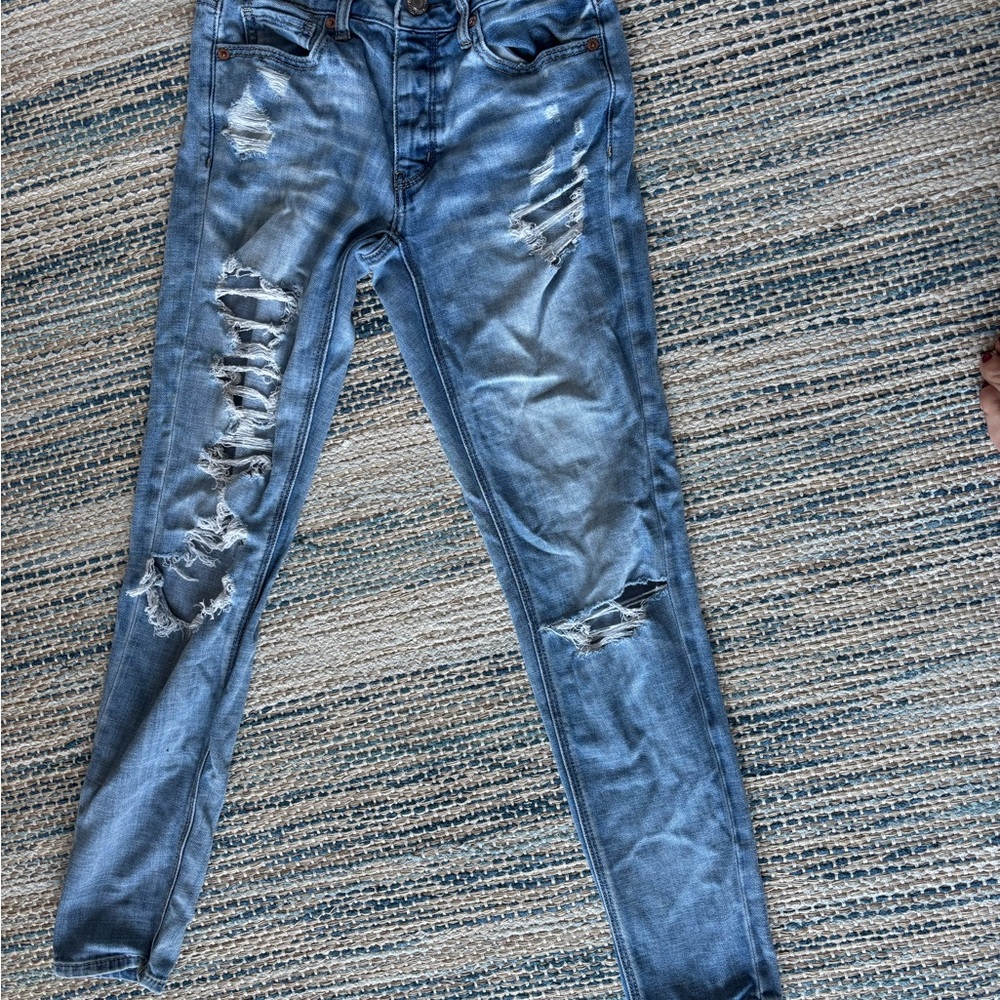 American Eagle By Payless Ripped Blue Straight Leg Jeans